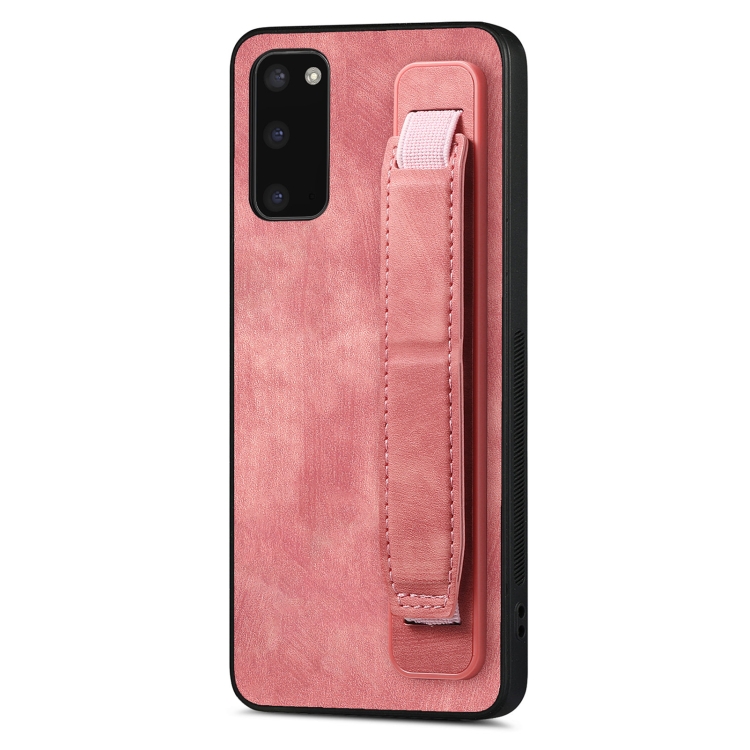 

For Samsung Galaxy S20 Retro Wristband Holder Leather Back Phone Case(Pink)