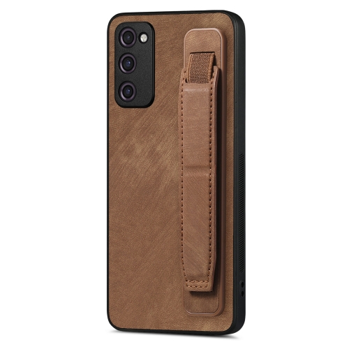 

For Samsung Galaxy S20 FE Retro Wristband Holder Leather Back Phone Case(Brown)