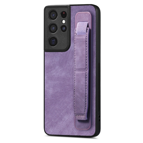 

For Samsung Galaxy S21 Ultra 5G Retro Wristband Holder Leather Back Phone Case(Purple)