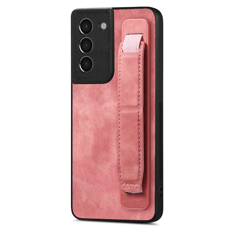 

For Samsung Galaxy S21 5G Retro Wristband Holder Leather Back Phone Case(Pink)