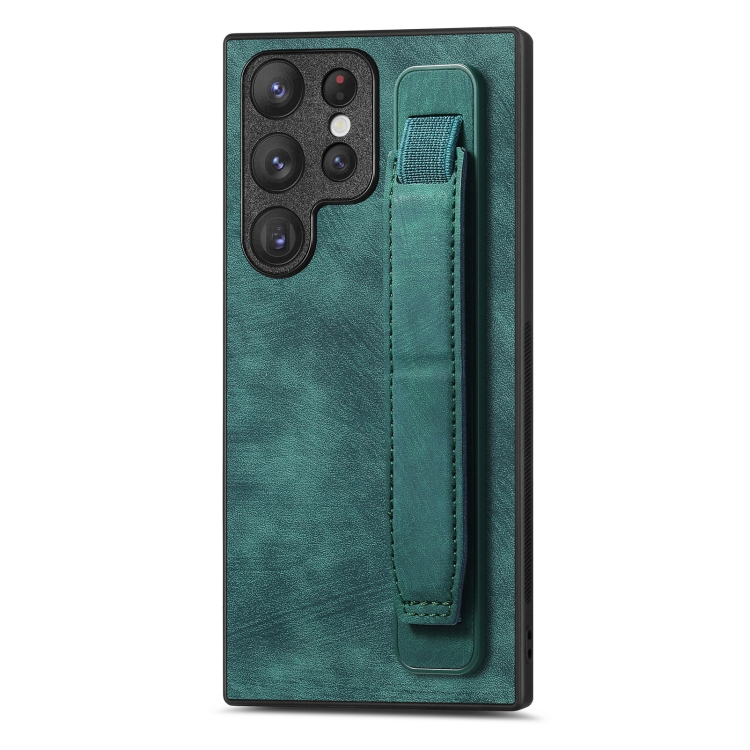 

For Samsung Galaxy S22 Ultra 5G Retro Wristband Holder Leather Back Phone Case(Green)
