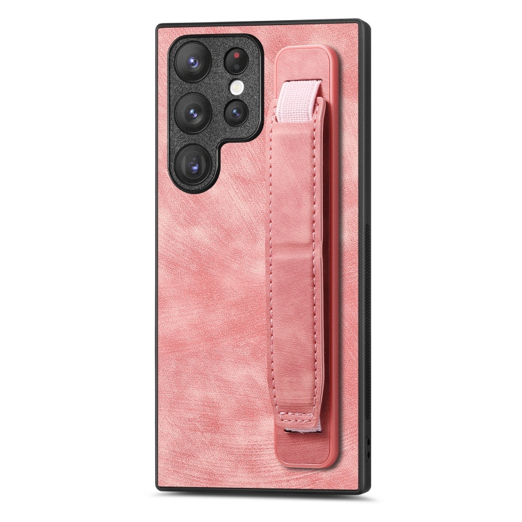 

For Samsung Galaxy S23 Ultra 5G Retro Wristband Holder Leather Back Phone Case(Pink)