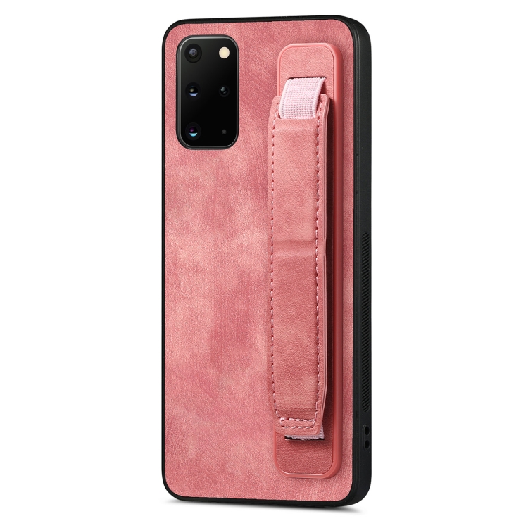 

For Samsung Galaxy S20+ Retro Wristband Holder Leather Back Phone Case(Pink)