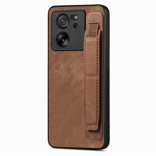 

For Xiaomi 13T / 13T Pro Retro Wristband Holder Leather Back Phone Case(Brown)