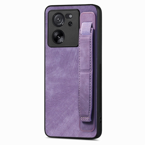 

For Xiaomi 13T / 13T Pro Retro Wristband Holder Leather Back Phone Case(Purple)