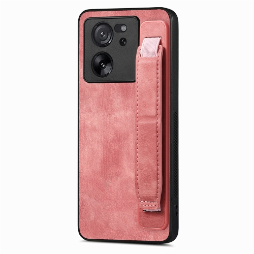 

For Xiaomi 13T / 13T Pro Retro Wristband Holder Leather Back Phone Case(Pink)