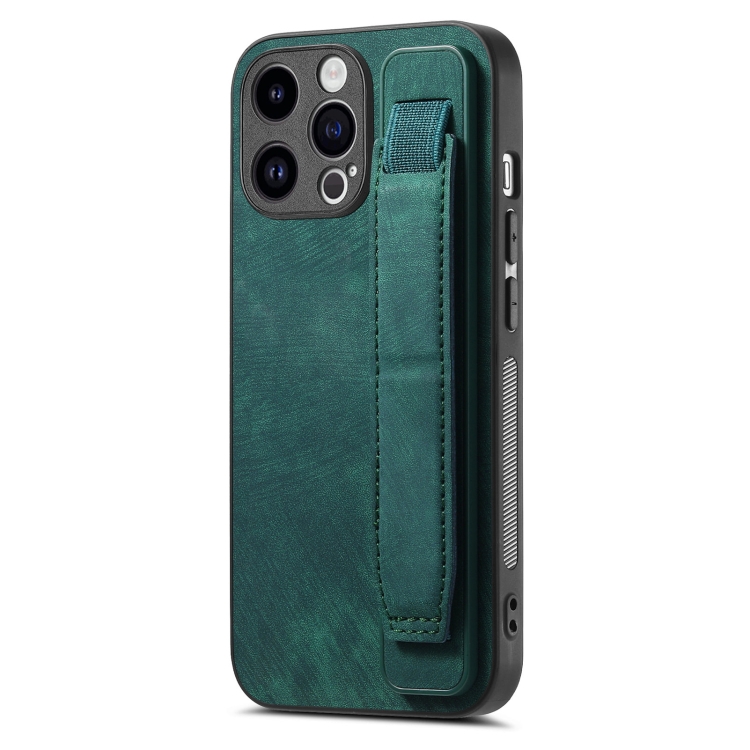 

For iPhone 15 Pro Max Retro Wristband Holder Leather Back Phone Case(Green)