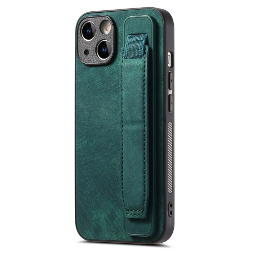 

For iPhone 14 Plus Retro Wristband Holder Leather Back Phone Case(Green)