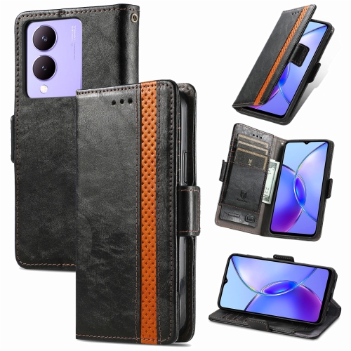 

For vivo Y17s 4G CaseNeo Splicing Dual Magnetic Buckle Leather Phone Case(Black)