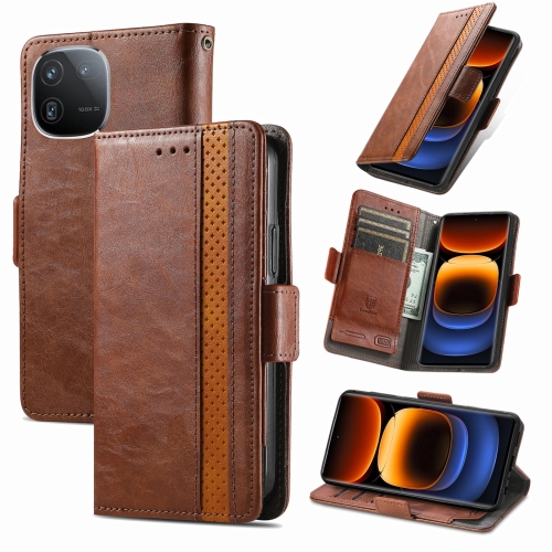 

For vivo iQOO 12 5G CaseNeo Splicing Dual Magnetic Buckle Leather Phone Case(Brown)