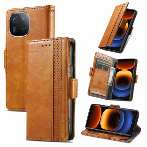 

For vivo iQOO 12 Pro CaseNeo Splicing Dual Magnetic Buckle Leather Phone Case(Khaki)