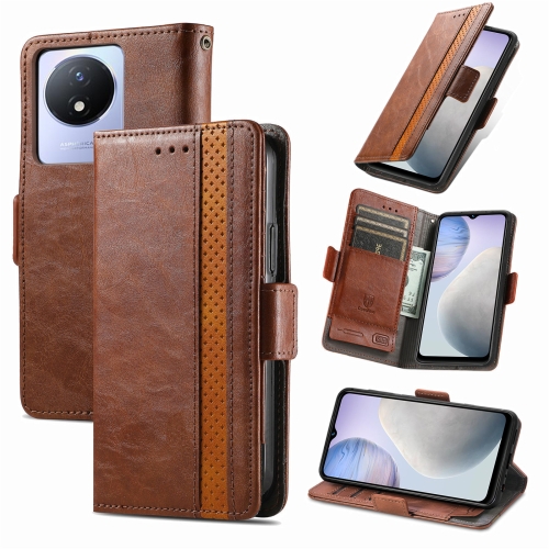 

For vivo Y02 4G CaseNeo Splicing Dual Magnetic Buckle Leather Phone Case(Brown)