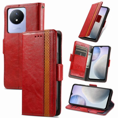 

For vivo Y02 4G CaseNeo Splicing Dual Magnetic Buckle Leather Phone Case(Red)