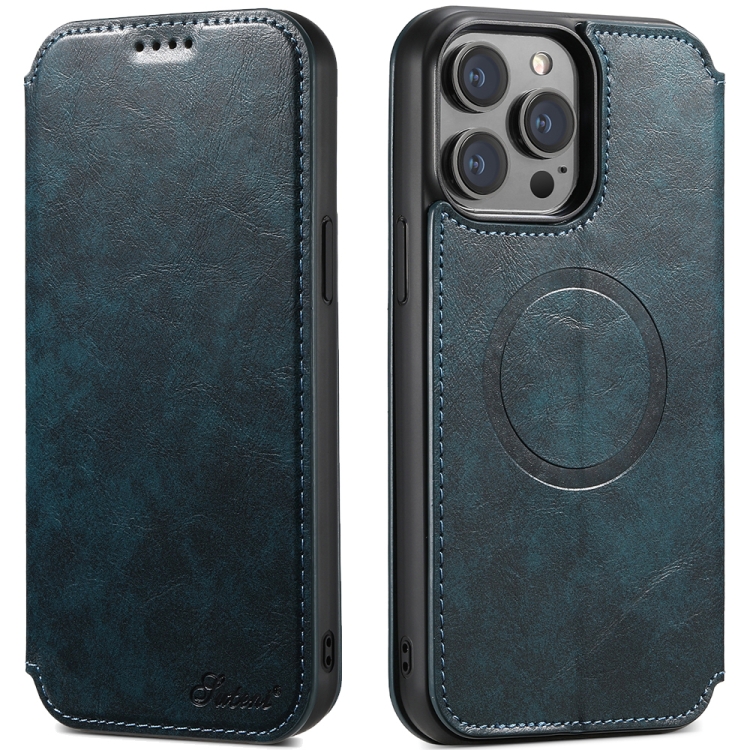 

For iPhone 15 Pro Max Suteni J05 Leather Magnetic MagSafe Phone Case(Blue)