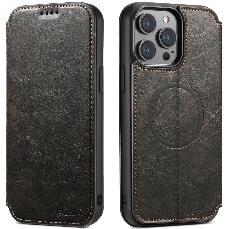 

For iPhone 15 Pro Suteni J05 Leather Magnetic Magsafe Phone Case(Black)