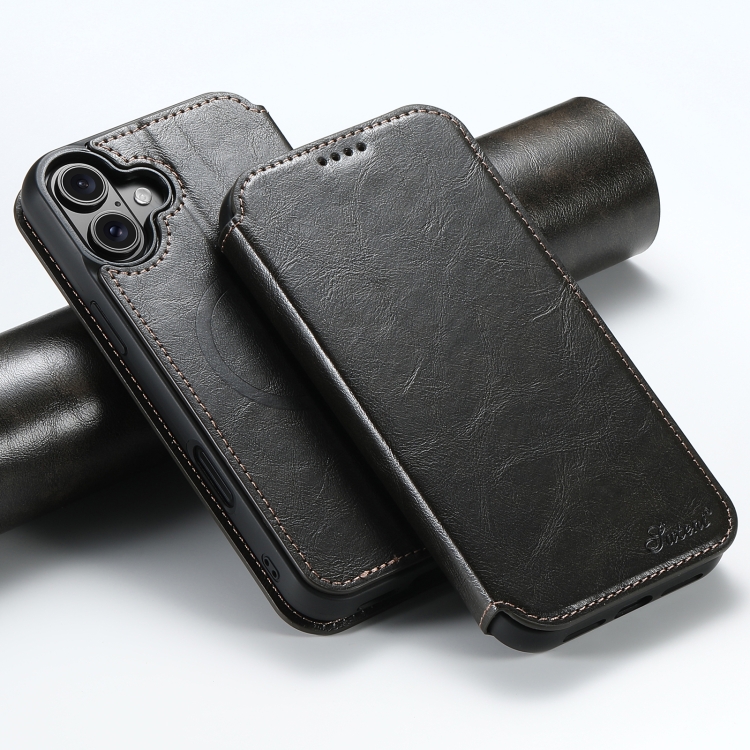 

For iPhone 16 Suteni J05 Leather Magnetic MagSafe Phone Case(Black)