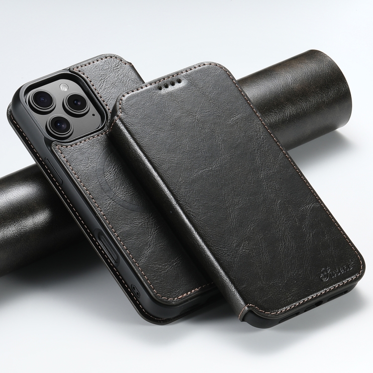 

For iPhone 16 Pro Suteni J05 Leather Magnetic MagSafe Phone Case(Black)