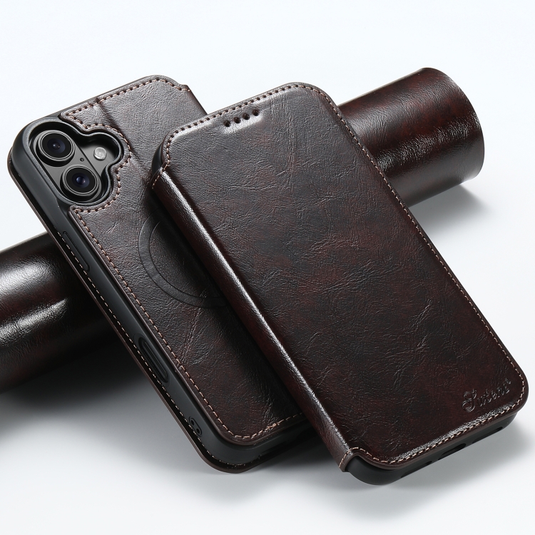 

For iPhone 16 Plus Suteni J05 Leather Magnetic MagSafe Phone Case(Brown)