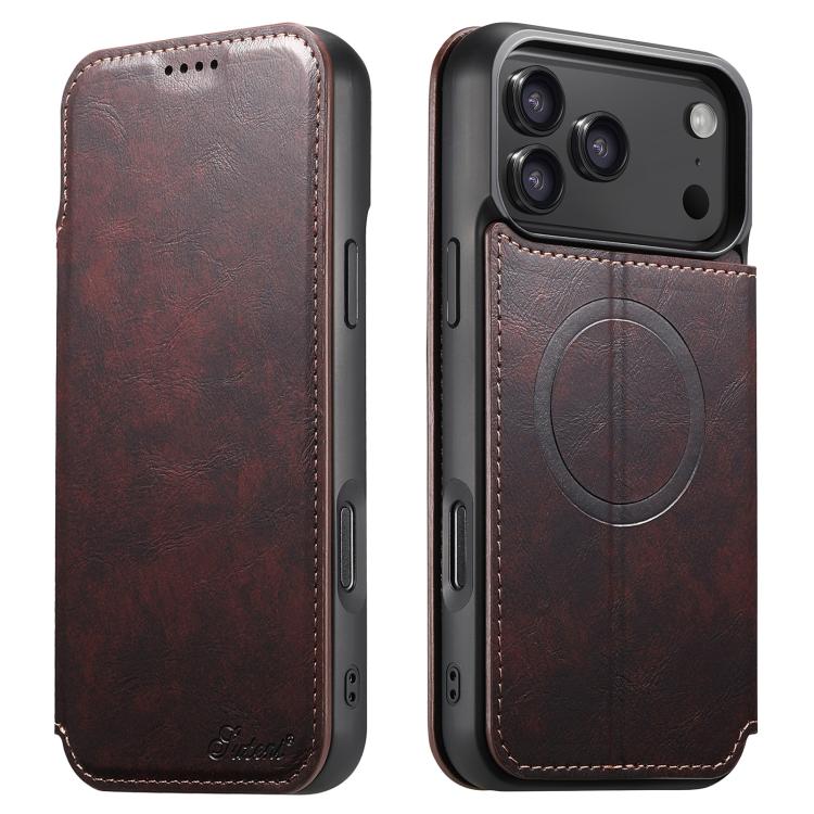 For iPhone 17 Pro Max Suteni J05 Leather Magnetic MagSafe Phone Case(Brown) — купить у Sunsky-online WW