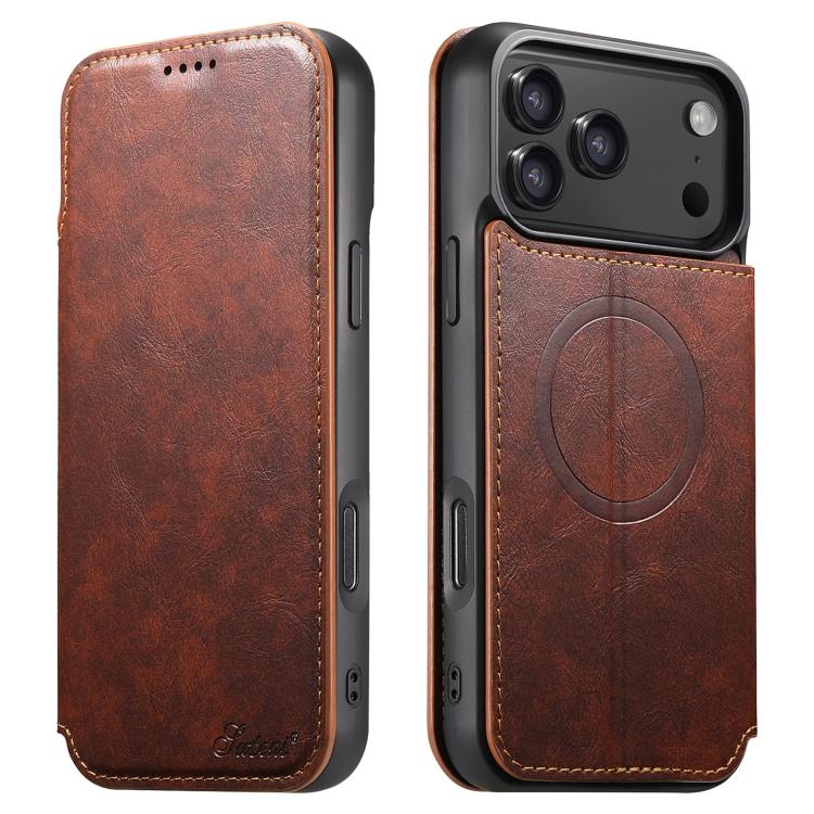 

For iPhone 17 Pro Suteni J05 Leather Magnetic MagSafe Phone Case(Khaki)