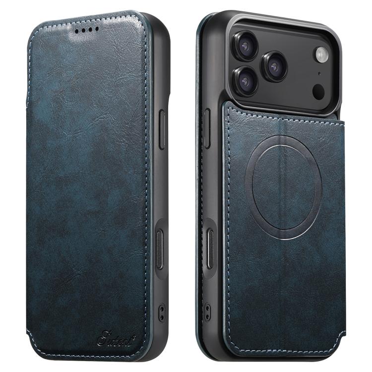 For iPhone 17 Pro Suteni J05 Leather Magnetic MagSafe Phone Case(Blue) — купить у Sunsky-online WW