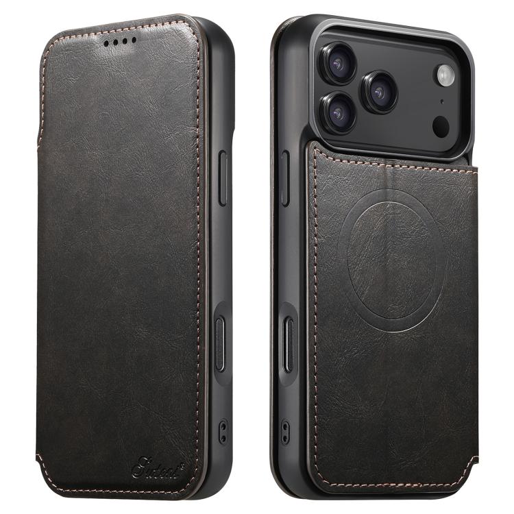 For iPhone 18 Pro Max Suteni J05 Leather Magnetic MagSafe Phone Case(Black)