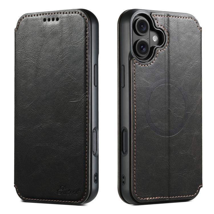 For iPhone 18 Suteni J05 Leather Magnetic MagSafe Phone Case(Black)