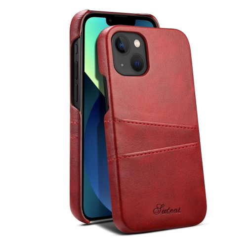 

For iPhone 15 Suteni Calf Texture Back Cover Phone Case with Card Slots(Red)