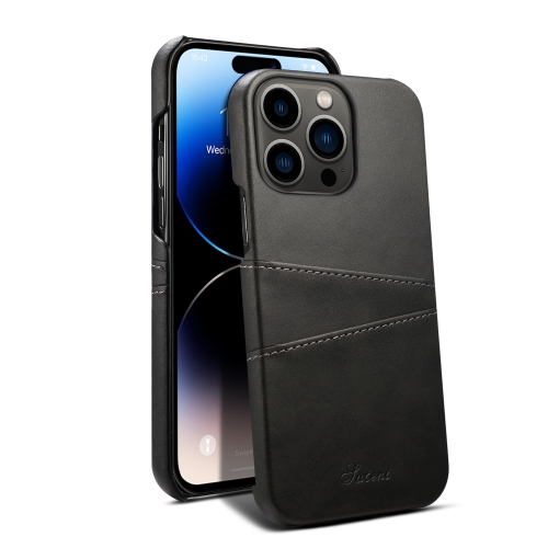 For iPhone 15 Pro Suteni Calf Texture Back Cover Phone Case with Card Slots(Black) f9 5 bluetooth 5 0 tws wireless binaural bluetooth earphone with charging box