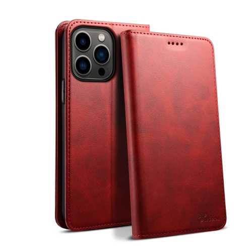 

For iPhone 15 Pro Max Suteni Calf Texture Horizontal Flip Leather Phone Case(Red)