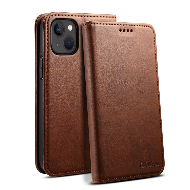 

For iPhone 15 Plus Suteni Calf Texture Horizontal Flip Leather Phone Case(Brown)