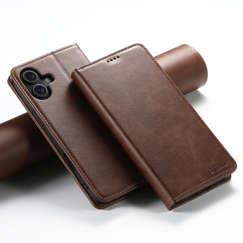 

For iPhone 16 Suteni Calf Texture Horizontal Flip Leather Phone Case(Brown)