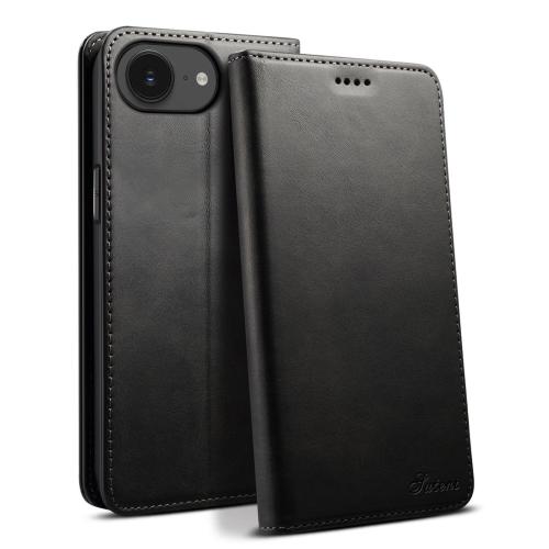 

For iPhone 16e Suteni Calf Texture Horizontal Flip Leather Phone Case(Black)