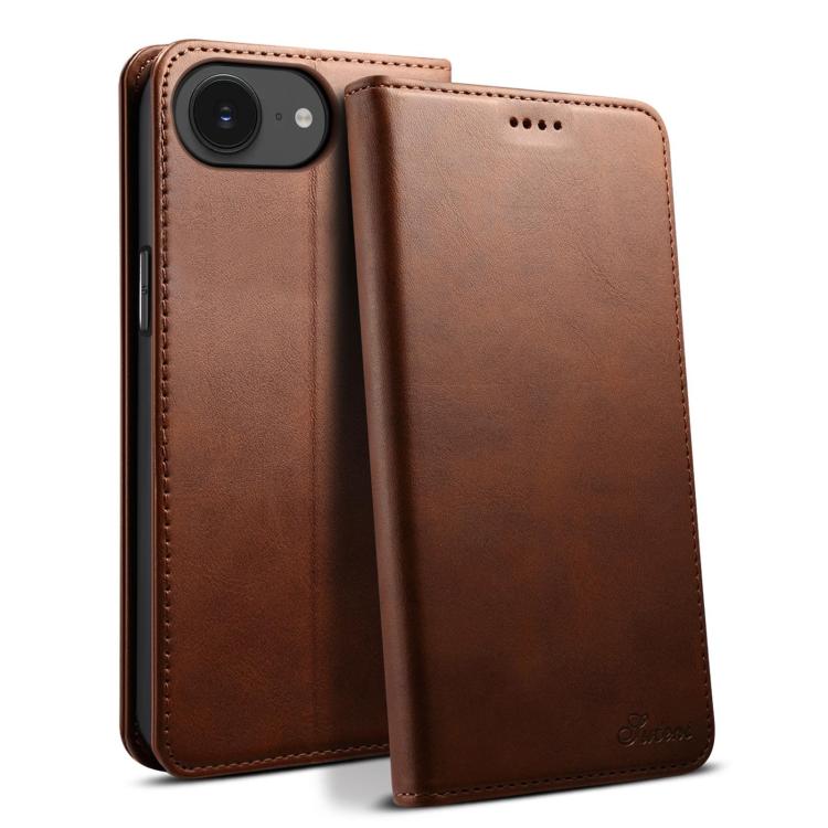 

For iPhone 16e Suteni Calf Texture Horizontal Flip Leather Phone Case(Brown)