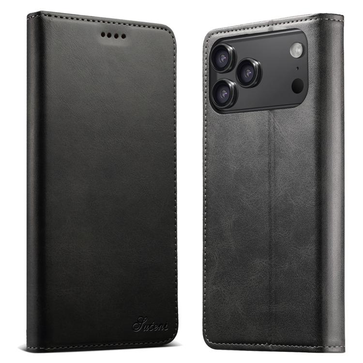 

For iPhone 17 Pro Max Suteni Calf Texture Horizontal Flip Leather Phone Case(Black)