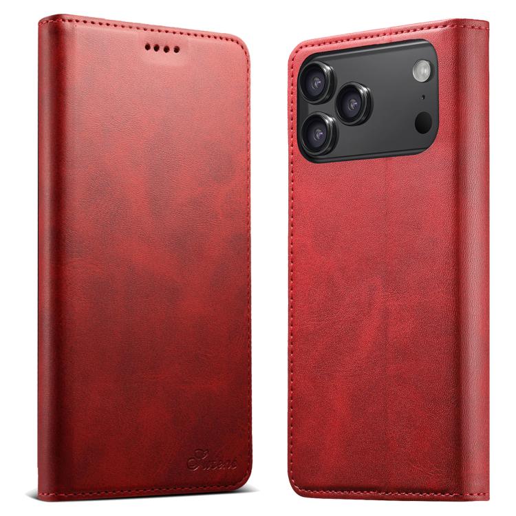 

For iPhone 17 Pro Max Suteni Calf Texture Horizontal Flip Leather Phone Case(Red)
