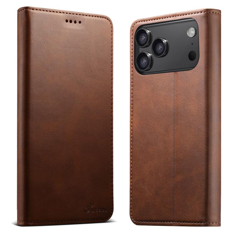 

For iPhone 17 Pro Suteni Calf Texture Horizontal Flip Leather Phone Case(Brown)
