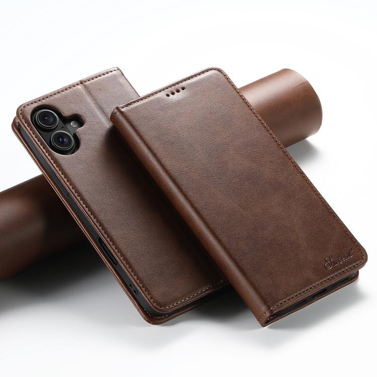 For iPhone 17 Suteni Calf Texture Horizontal Flip Leather Phone Case(Brown)