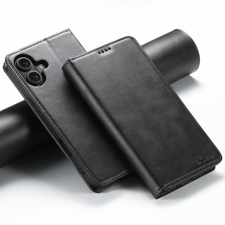 For iPhone 18 Suteni Calf Texture Horizontal Flip Leather Phone Case(Black)