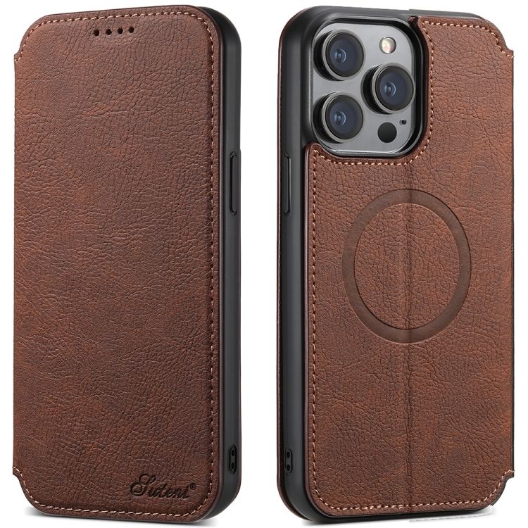 

For iPhone 15 Pro Max Suteni J06 Retro Matte Litchi Texture Leather MagSafe Phone Case(Brown)