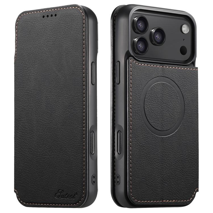 

For iPhone 17 Pro Max Suteni J06 Retro Matte Litchi Texture Leather MagSafe Phone Case(Black)