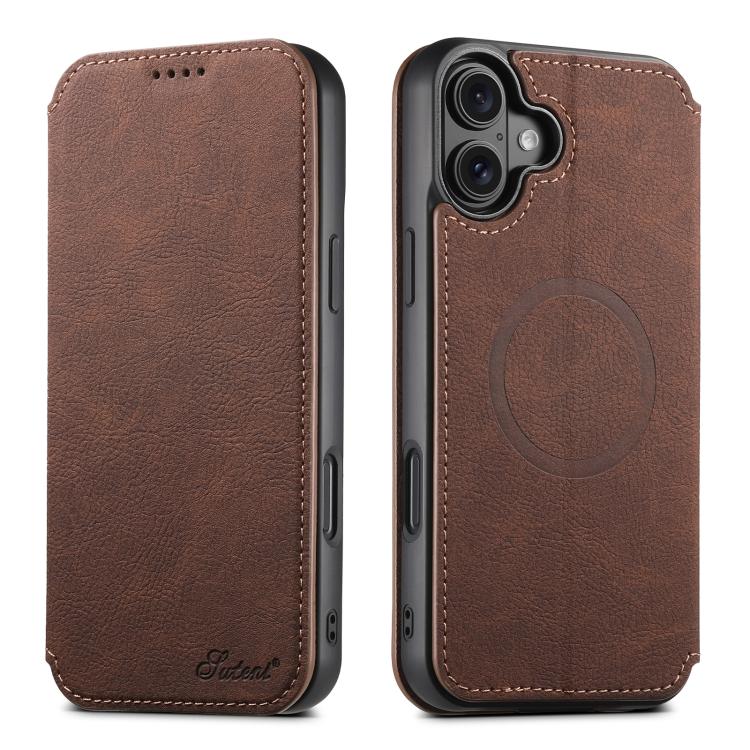 

For iPhone 17 Suteni J06 Retro Matte Litchi Texture Leather MagSafe Phone Case(Brown)