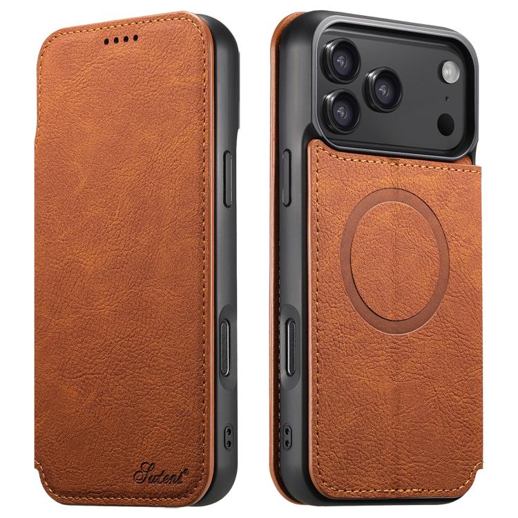 For iPhone 18 Pro Max Suteni J06 Retro Matte Litchi Texture Leather MagSafe Phone Case(Khaki)