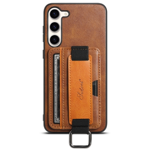 

For Samsung Galaxy S24+ 5G Suteni H13 Card Wallet Wrist Strap Holder PU Phone Case(Brown)