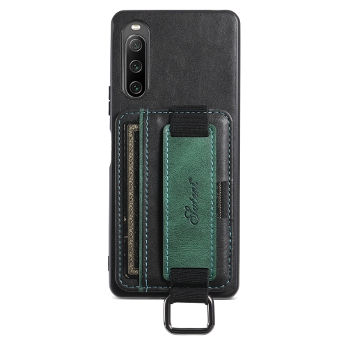 

For Sony Xperia 5 V Suteni H13 Card Wallet Wrist Strap Holder PU Phone Case(Black)