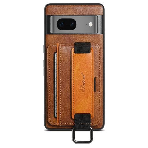 

For Googel Pixel 8a Suteni H13 Card Wallet Wrist Strap Holder PU Phone Case(Brown)