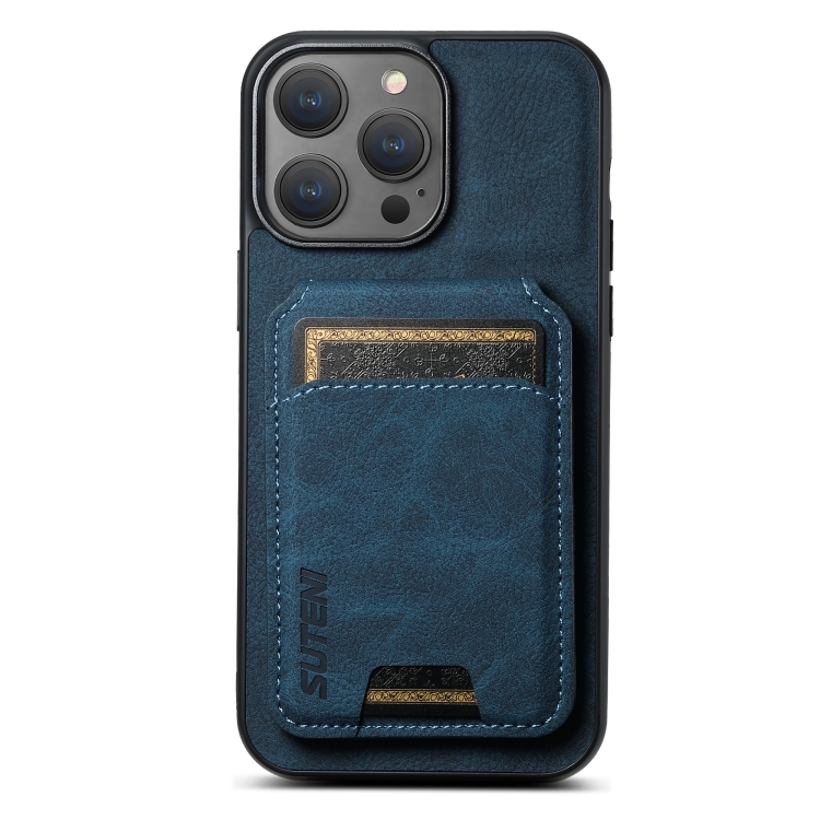 

For iPhone 15 Pro Suteni H02 Litchi Leather Card Wallet Stand Back Phone Case(Blue)