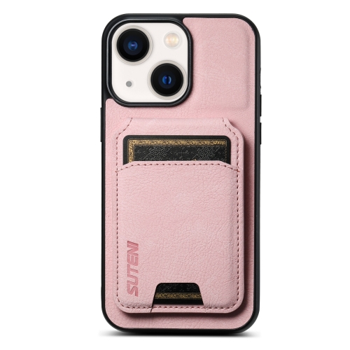 

For iPhone 14 Suteni H02 Litchi Leather Card Wallet Stand Back Phone Case(Pink)