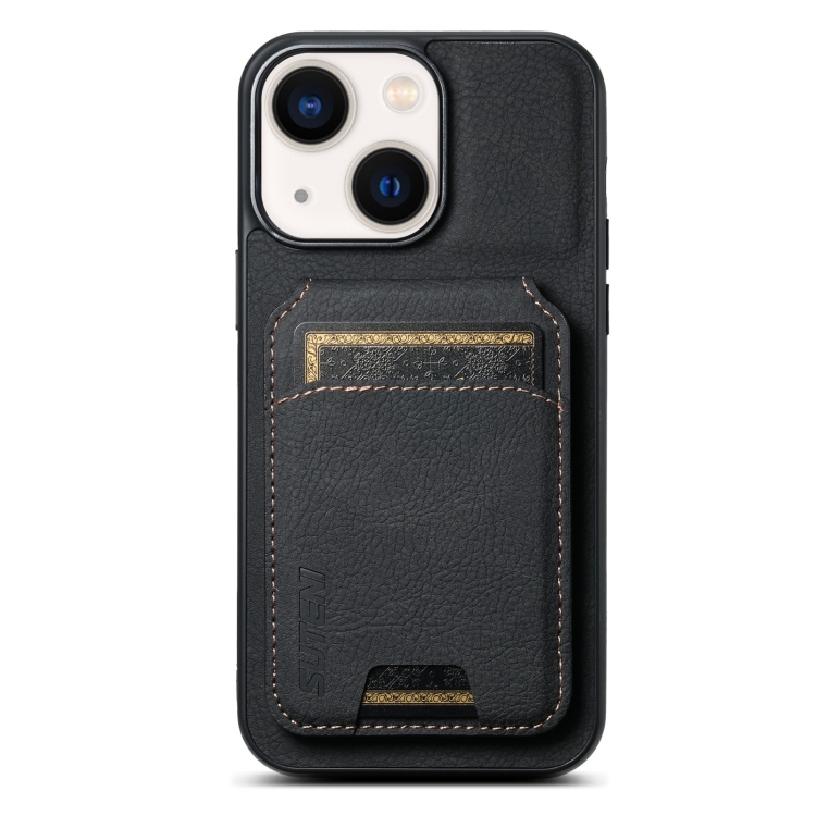 

For iPhone 13 Suteni H02 Litchi Leather Card Wallet Stand Back Phone Case(Black)