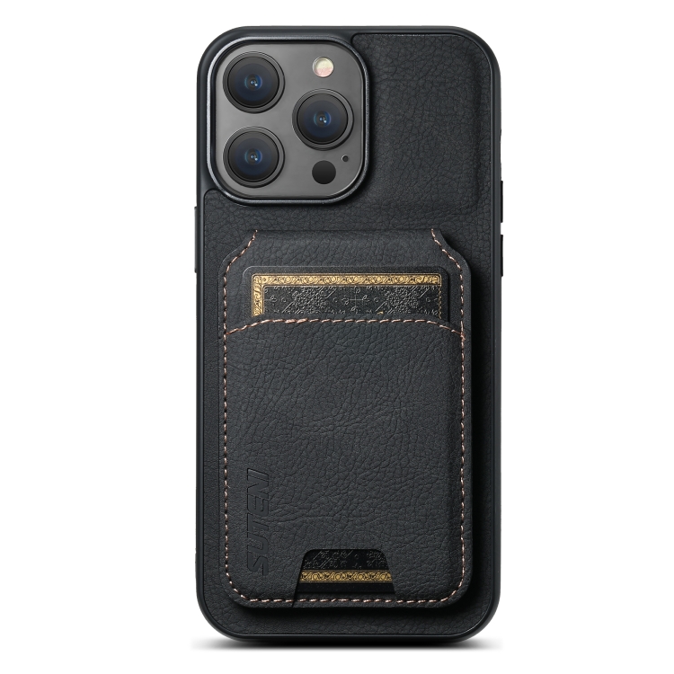 

For iPhone 12 Pro Max Suteni H02 Litchi Leather Card Wallet Stand Back Phone Case(Black)